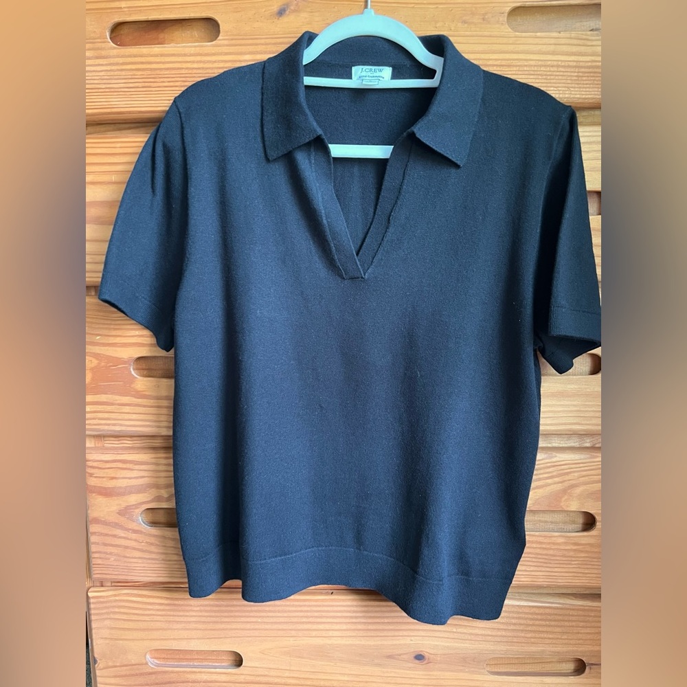 J. Crew Black Boxy Polo Sweater, cotton/cashmere blend